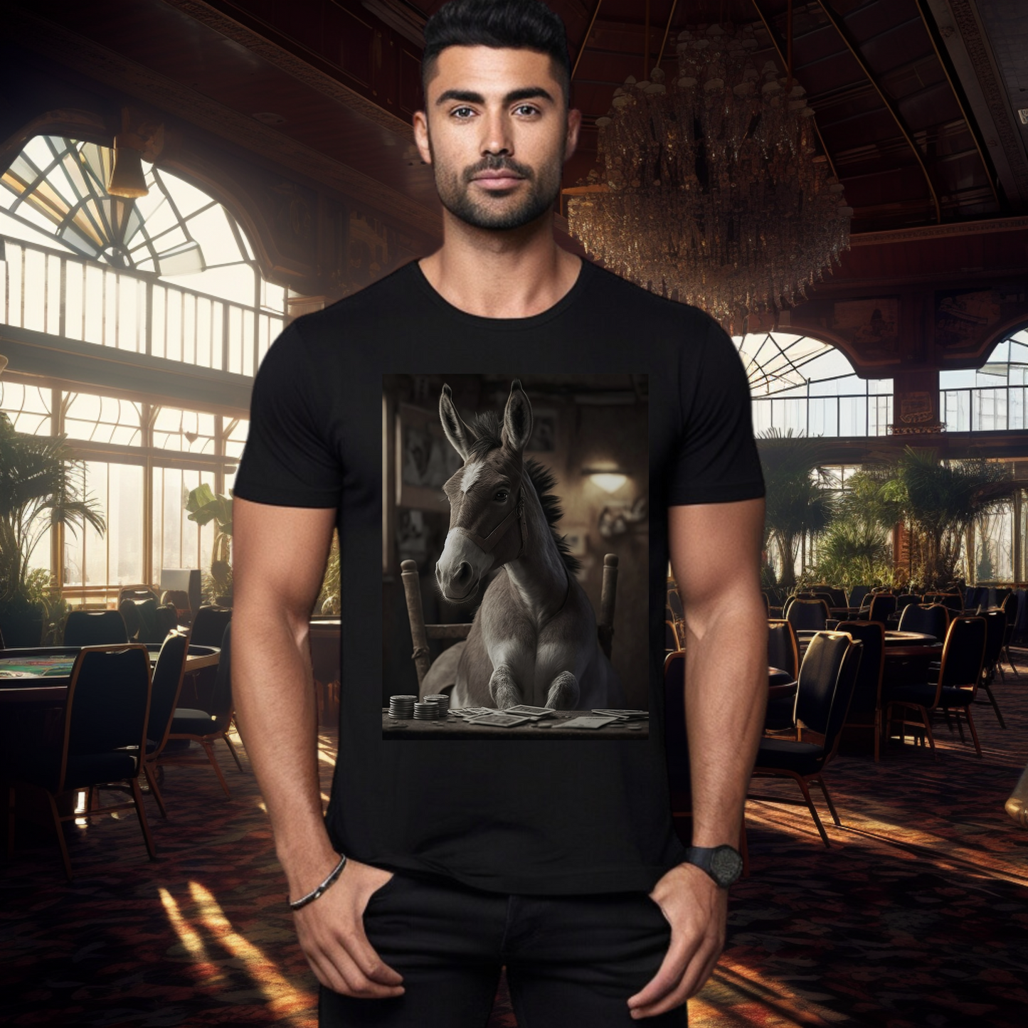 NEVER FOLD POKER DONKEY T-SHIRT