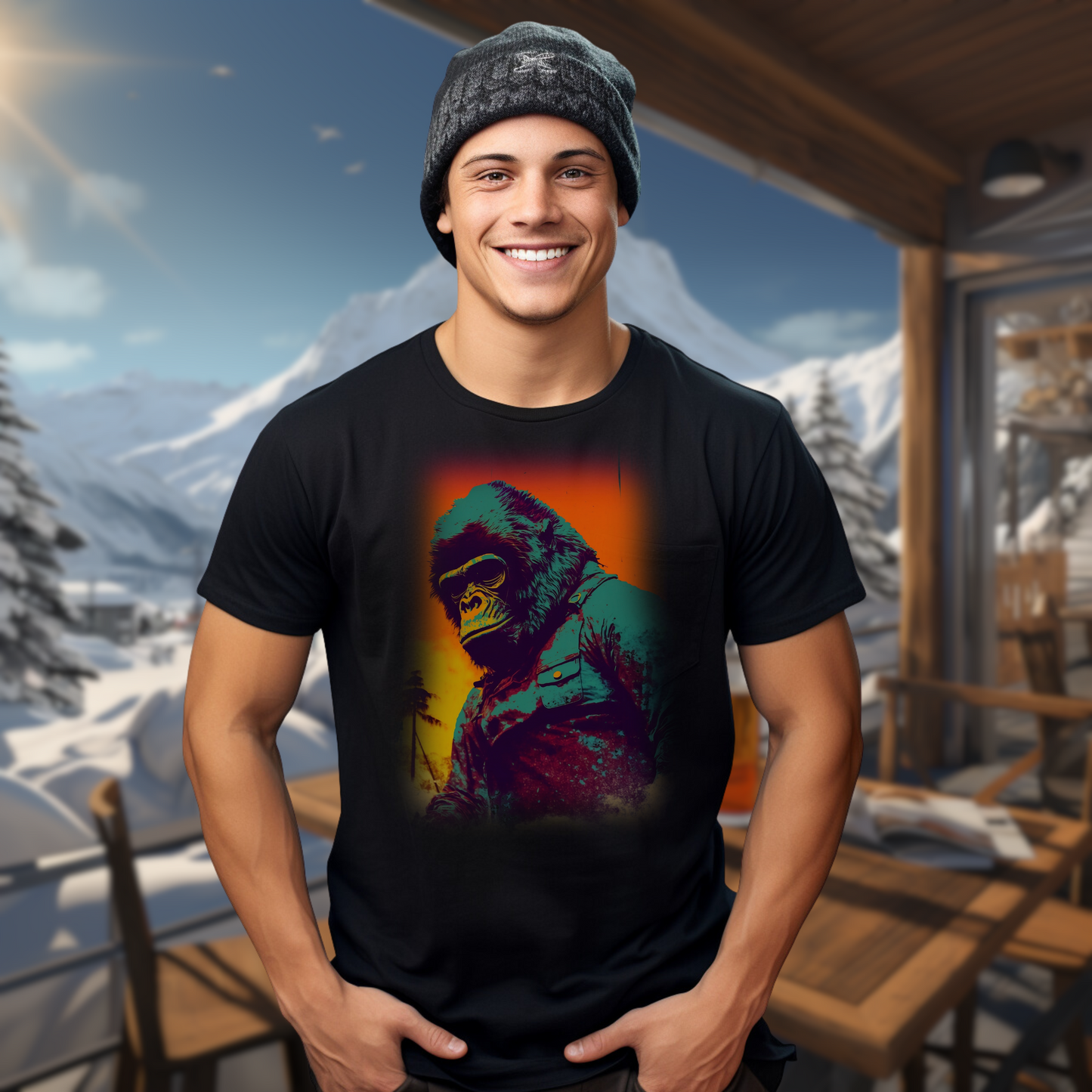 RETRO GORILLA SNOWBOARDING T-SHIRT